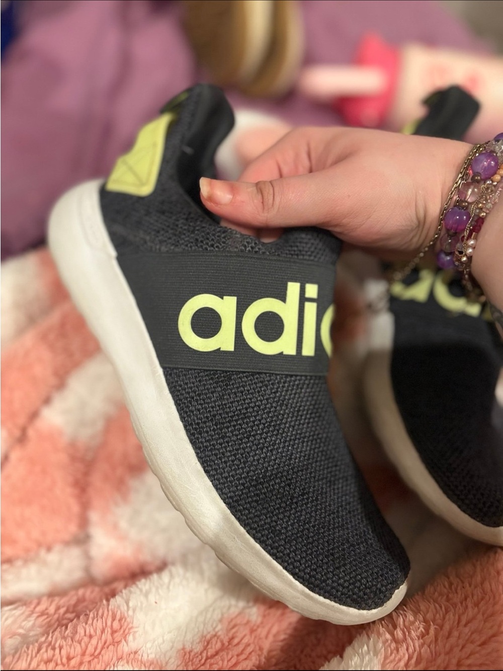 adidas Kids Slip-On Sneakers in Black and Neon Yellow